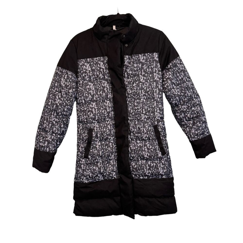 Fabletics Puffer Jacket Women XS Waco Winter Long Quilted Button Down Coat Black